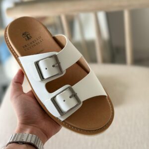 Brunello Cucinelli White Leather Slipper Replica