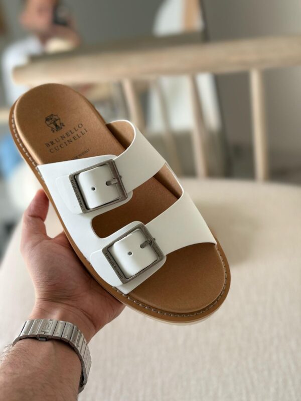 Brunello Cucinelli White Leather Slipper Replica