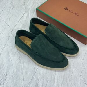 Loro Piana Dark Green Suede Loafers Replica Dubai