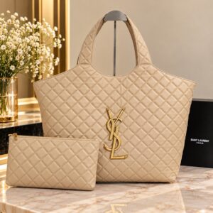 YSL Beige Quilted Tote